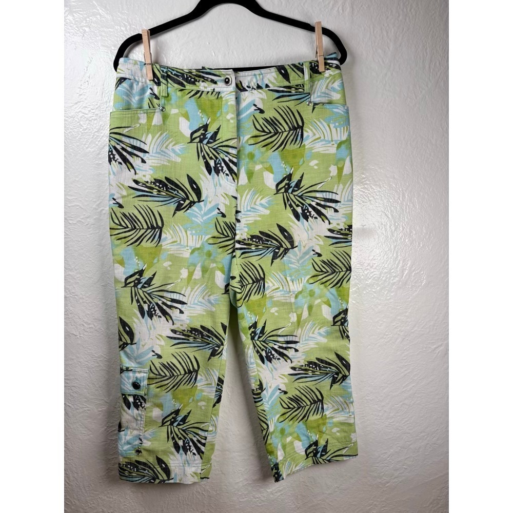Picadilly Fashions Tropical Crop Pants Womens 12 Green Blue Capri Tropical Bold